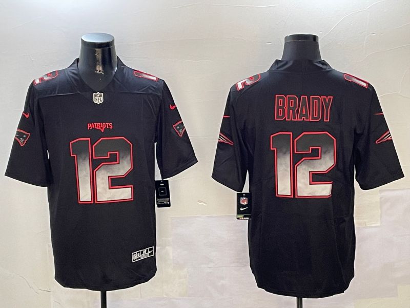 Men New England Patriots 12 Brady Black Nike Smoke Fashion 2024 Limited NFL Jersey style 1